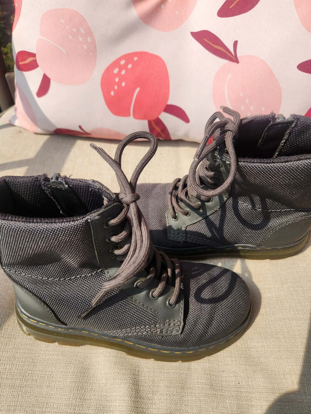 Dr. Martens Kids Dark Gray Lace-Up Canvas Combat Boots